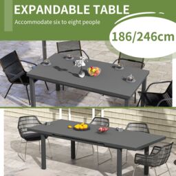 OUTSUNNY Extending Garden Table Outdoor for 6-8 People, Aluminium Frame in Charcoal - thumbnail 4