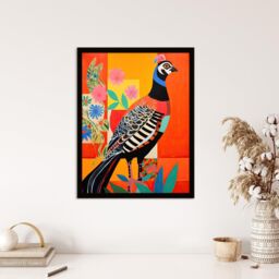 "Wee Blue Coo Wall Art Print Party Pheasant Oil Painting Orange Blue Green Folk Art Vibrant Art Framed - Size: W12"" x H16""" - thumbnail 4