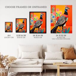 "Wee Blue Coo Wall Art Print Party Pheasant Oil Painting Orange Blue Green Folk Art Vibrant Art Framed - Size: W12"" x H16""" - thumbnail 3