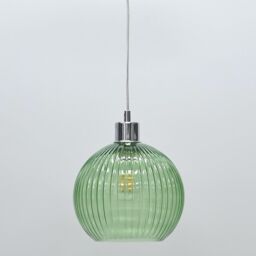 First Choice Lighting Betchley - Green Ribbed Glass Globe with Chrome Pendant Fitting - thumbnail 6