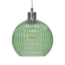 First Choice Lighting Betchley - Green Ribbed Glass Globe with Chrome Pendant Fitting - thumbnail 7