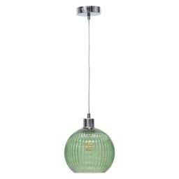 First Choice Lighting Betchley - Green Ribbed Glass Globe with Chrome Pendant Fitting