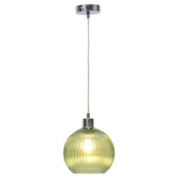 First Choice Lighting Betchley - Green Ribbed Glass Globe with Chrome Pendant Fitting - thumbnail 2