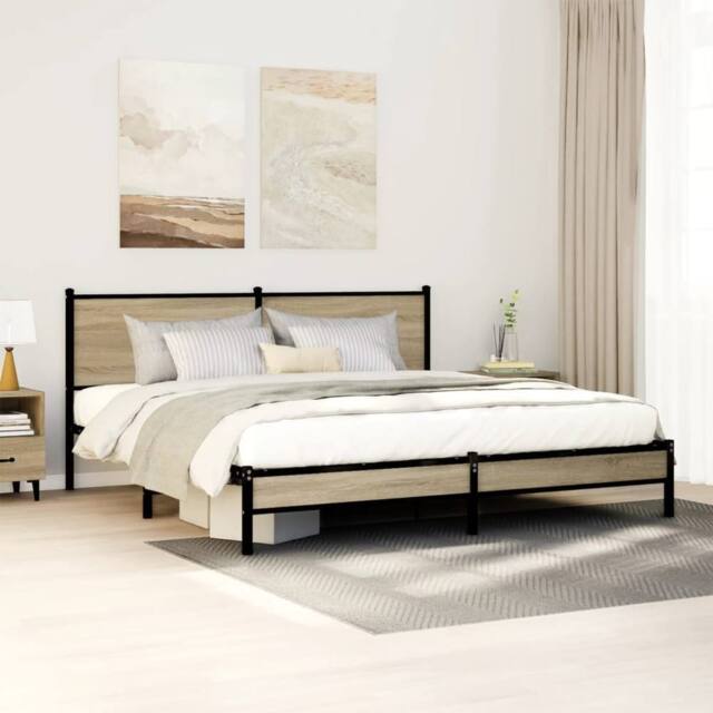 Berkfield Home Metal Bed Frame without Mattress Sonoma Oak 160x200 cm in Brown - image 1