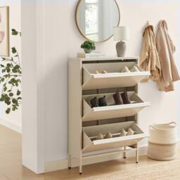 FurnitureboxUK Eira Metal Storage Shoe Cabinet in Cream - thumbnail 3