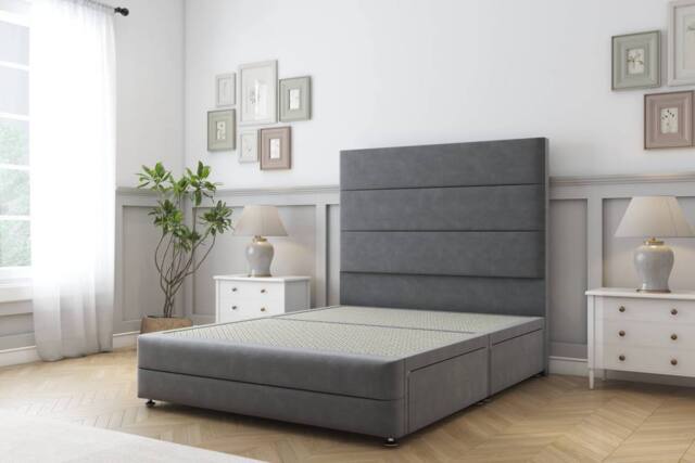 "Sloomy Monaco Coniston Divan Base No Drawers-26"" Headboard & 12"" Footboard in Dark Grey - Size: Small Single" - image 1