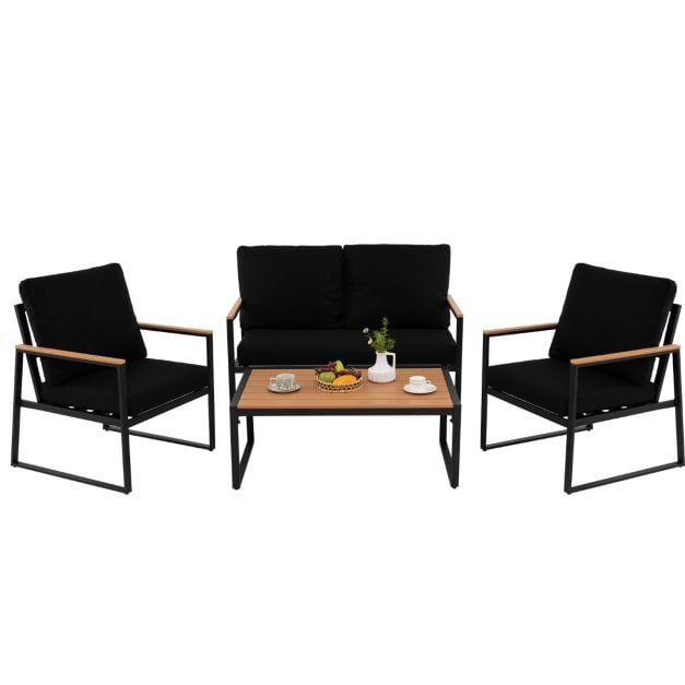 Costway 4PCS Garden Furniture Set Metal Frame Patio Conversation Set in Black - image 1