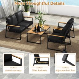 Costway 4PCS Garden Furniture Set Metal Frame Patio Conversation Set in Black - thumbnail 3