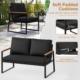 Costway 4PCS Garden Furniture Set Metal Frame Patio Conversation Set in Black - thumbnail 9