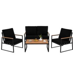 Costway 4PCS Garden Furniture Set Metal Frame Patio Conversation Set in Black - thumbnail 1