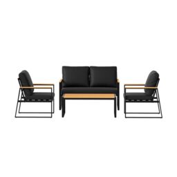Costway 4PCS Garden Furniture Set Metal Frame Patio Conversation Set in Black - thumbnail 8