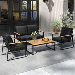 Costway 4PCS Garden Furniture Set Metal Frame Patio Conversation Set in Black - thumbnail 2