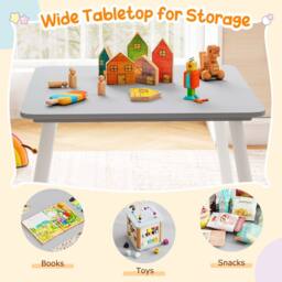 Costway Kids Table & 2 Chairs Set Wooden Children's Activity Table Set in Grey - thumbnail 7