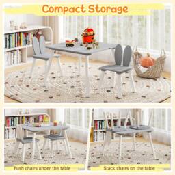 Costway Kids Table & 2 Chairs Set Wooden Children's Activity Table Set in Grey - thumbnail 9
