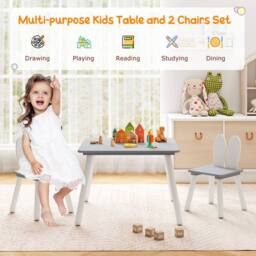 Costway Kids Table & 2 Chairs Set Wooden Children's Activity Table Set in Grey - thumbnail 6
