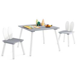 Costway Kids Table & 2 Chairs Set Wooden Children's Activity Table Set in Grey - thumbnail 3