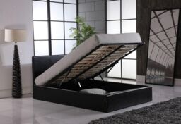 Modernique Ottoman Double Storage Bed Faux Leather with Gas Lift Up Base in Black - thumbnail 1