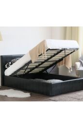 Modernique Ottoman Double Storage Bed Faux Leather with Gas Lift Up Base in Black - thumbnail 3