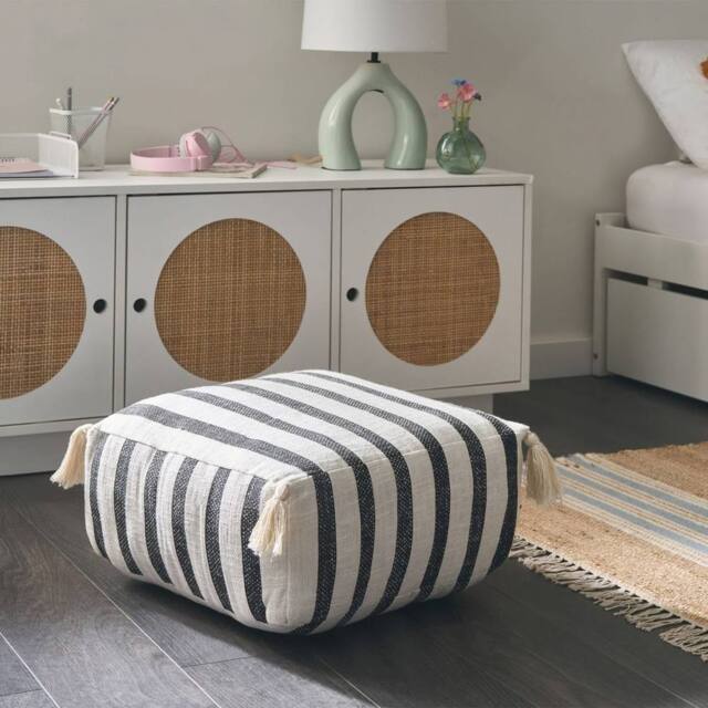 Wyld and Coco Striped Black and White Cotton Floor Cushion 45 x 45 x 20 cm - image 1