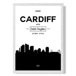 ARTZE Cardiff Black & White City Skyline Framed Print SIZE: A3 with White Frame - Size: A4 - thumbnail 1