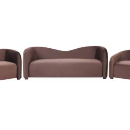Wyld and Coco Curved Velvet Sofa and Armchairs Set Dark Brown L205 x D90 x H75cm - thumbnail 2
