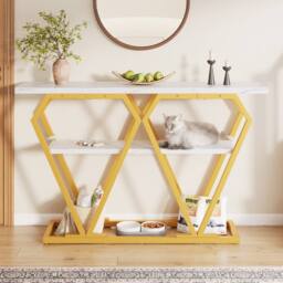 Rolipo 120cm White Marble Effect Console Table with Gold Legs - thumbnail 6