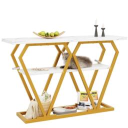 Rolipo 120cm White Marble Effect Console Table with Gold Legs - thumbnail 8