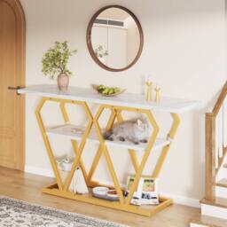 Rolipo 120cm White Marble Effect Console Table with Gold Legs - thumbnail 7