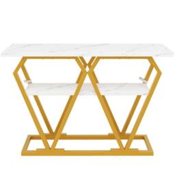 Rolipo 120cm White Marble Effect Console Table with Gold Legs - thumbnail 9