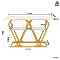 Rolipo 120cm White Marble Effect Console Table with Gold Legs - thumbnail 2