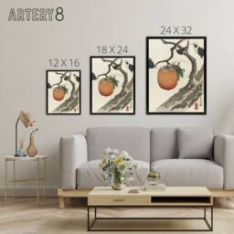 "Artery8 Persimmon Fruit With Grasshopper Framed Canvas Wall Art Print Hokusai in Orange - Size: W24"" x H32""" - thumbnail 4
