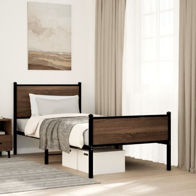 Berkfield Home Metal Bed Frame without Mattress Brown Oak 80x200 cm - image 1