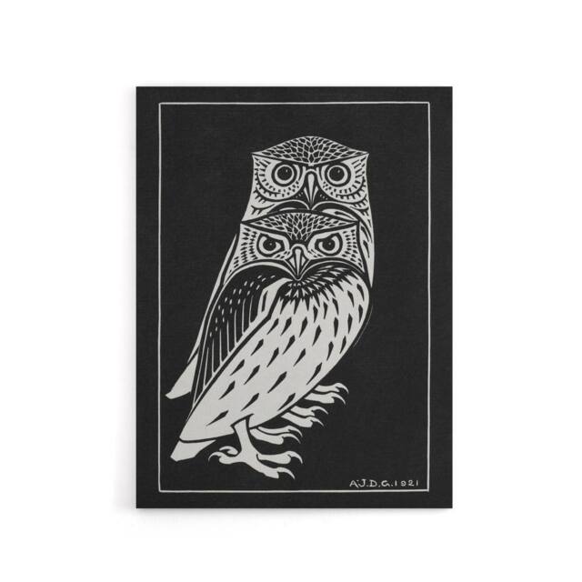 "Artery8 Two Owls Vintage Animal Painting Canvas Wall Art Print de Graag in Black - Size: W18"" x H24""" - image 1