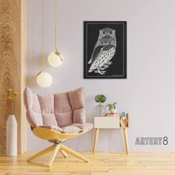 "Artery8 Two Owls Vintage Animal Painting Canvas Wall Art Print de Graag in Black - Size: W18"" x H24""" - thumbnail 3