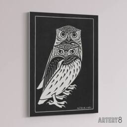 "Artery8 Two Owls Vintage Animal Painting Canvas Wall Art Print de Graag in Black - Size: W18"" x H24""" - thumbnail 2