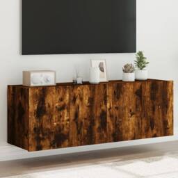 Berkfield Home TV Wall Cabinets with LED Lights 2 pcs Smoked Oak 60x35x41 cm in Brown - Size: 60 x 35 x 41 cm - thumbnail 2