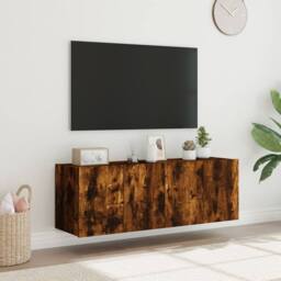 Berkfield Home TV Wall Cabinets with LED Lights 2 pcs Smoked Oak 60x35x41 cm in Brown - Size: 60 x 35 x 41 cm - thumbnail 4