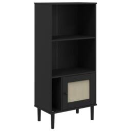 Berkfield Home Bookcase SENJA Rattan Look Black 60x35x130 cm Solid Wood Pine - Size: 60 x 35 x 130 cm - thumbnail 1
