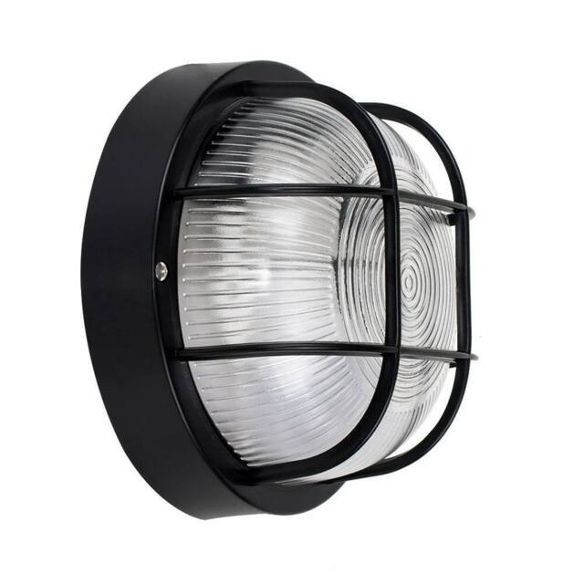 EONLION IP44 Round Black Outdoor Garden Exterior Security Bulkhead Wall Light - image 1