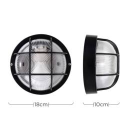 EONLION IP44 Round Black Outdoor Garden Exterior Security Bulkhead Wall Light - thumbnail 2