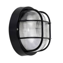 EONLION IP44 Round Black Outdoor Garden Exterior Security Bulkhead Wall Light - thumbnail 1