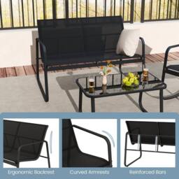 Kelvenix Outdoor Rocker Chair Conversation Set 4 in Black - Size: 0.6m2 - thumbnail 4