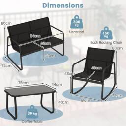 Kelvenix Outdoor Rocker Chair Conversation Set 4 in Black - Size: 0.6m2 - thumbnail 2