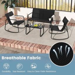 Kelvenix Outdoor Rocker Chair Conversation Set 4 in Black - Size: 0.6m2 - thumbnail 5