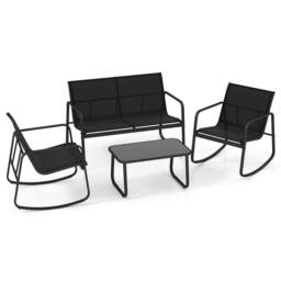 Kelvenix Outdoor Rocker Chair Conversation Set 4 in Black - Size: 0.6m2