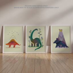 Artery8 Wall Art Print Pack of 3 A4 Kids Bedroom Cute Dinosaurs Stegosaurus Apatosaurus Triceratops Pastel Colour Boy Girl Living Room s Set - thumbnail 6