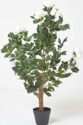 Homescapes Artificial Peony Tree in Black Pot, 100 cm Tall in Cream - thumbnail 6