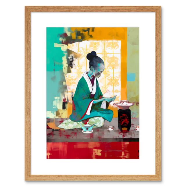 "Artery8 Wall Art Print Traditional Japan Tea Ceremony Scene Artwork Framed 9X7 Inch in Beige - Size: W7"" x H9""" - image 1
