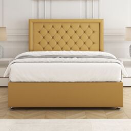 "BSSPOKE Nova Plush Velvet Divan Bed 24"" Headboard 4 Drawers & No Mattress in Mustard - Size: Double" - thumbnail 3