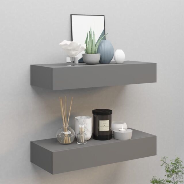 Berkfield Home Wall-mounted Drawer Shelves 2 pcs Grey 60x23.5x10cm MDF - Size: 60x23.5x10 cm - image 1